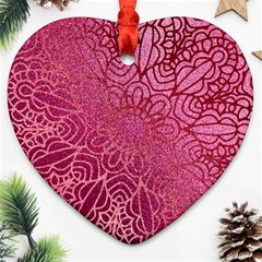 Pink Mandala Glitter Bohemian Girly Glitter Ornament (heart)