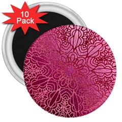 Pink Mandala Glitter Bohemian Girly Glitter 3  Magnets (10 Pack)  by Semog4