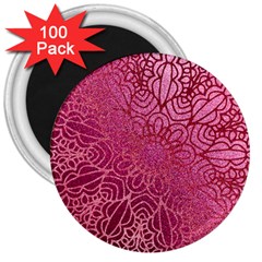 Pink Mandala Glitter Bohemian Girly Glitter 3  Magnets (100 Pack) by Semog4