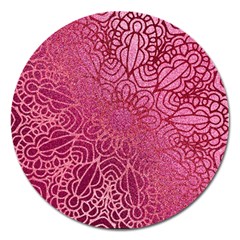 Pink Mandala Glitter Bohemian Girly Glitter Magnet 5  (round) by Semog4