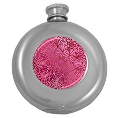 Pink Mandala Glitter Bohemian Girly Glitter Round Hip Flask (5 Oz) by Semog4