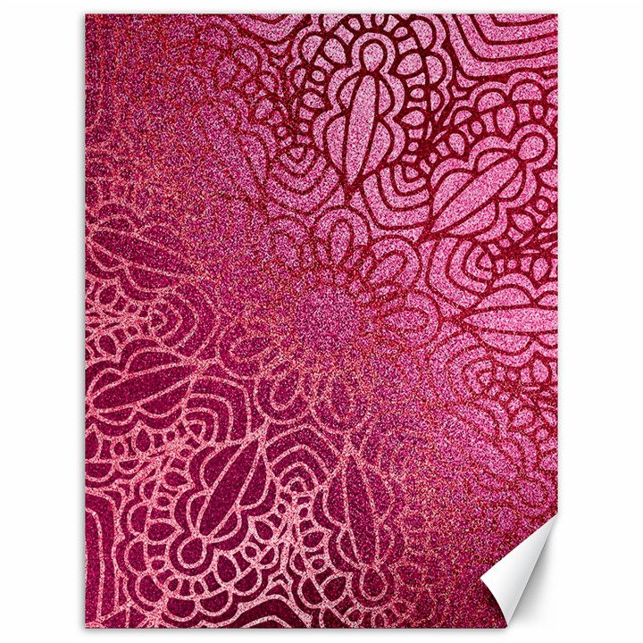 Pink Mandala Glitter Bohemian Girly Glitter Canvas 12  x 16 