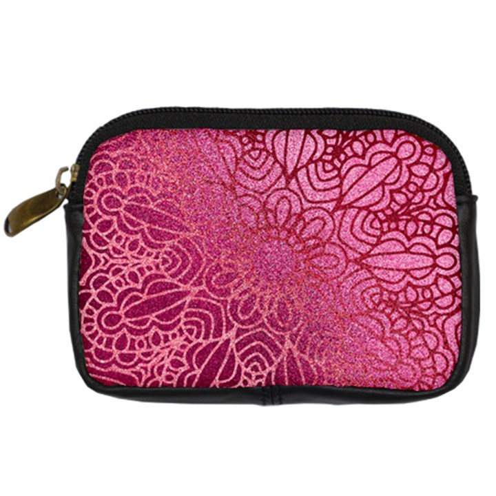 Pink Mandala Glitter Bohemian Girly Glitter Digital Camera Leather Case