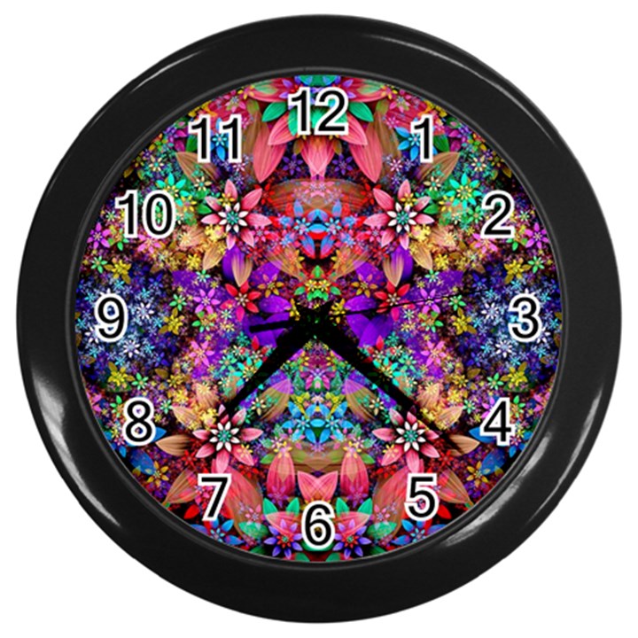 Flower Patterns Abstract Pattern Digital Art Wall Clock (Black)