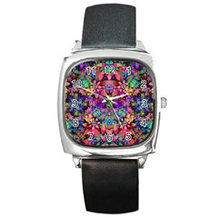 Flower Patterns Abstract Pattern Digital Art Square Metal Watch by Semog4