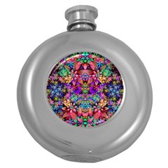 Flower Patterns Abstract Pattern Digital Art Round Hip Flask (5 Oz) by Semog4