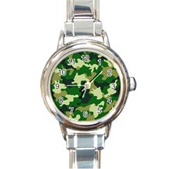 Green Military Background Camouflage Round Italian Charm Watch by Semog4