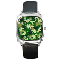 Green Military Background Camouflage Square Metal Watch by Semog4