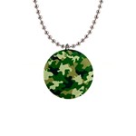 Green Military Background Camouflage 1  Button Necklace Front