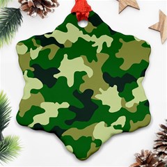 Green Military Background Camouflage Snowflake Ornament (two Sides)