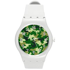 Green Military Background Camouflage Round Plastic Sport Watch (m) by Semog4