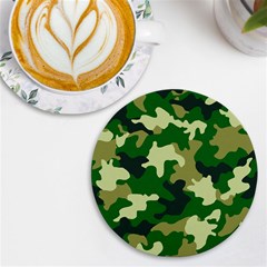 Green Military Background Camouflage Uv Print Round Tile Coaster by Semog4