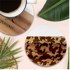 Green Military Background Camouflage Marble Wood Coaster (round) by Semog4