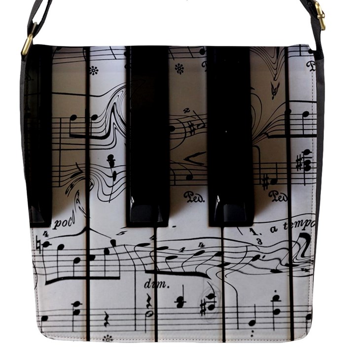 Music Piano Instrument Sheet Flap Closure Messenger Bag (S)