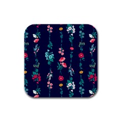 Flowers Pattern Bouquets Colorful Rubber Square Coaster (4 pack)