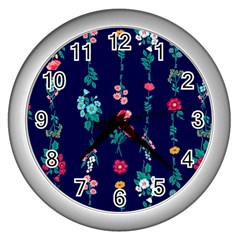 Flowers Pattern Bouquets Colorful Wall Clock (Silver)