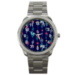 Flowers Pattern Bouquets Colorful Sport Metal Watch Front