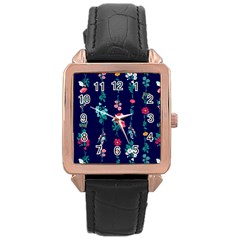 Flowers Pattern Bouquets Colorful Rose Gold Leather Watch 