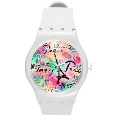 From Paris Abstract Art Pattern Round Plastic Sport Watch (m) by Semog4