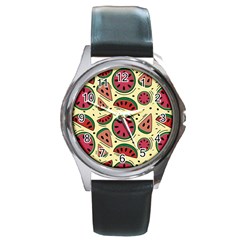 Watermelon Pattern Slices Fruit Round Metal Watch by Semog4