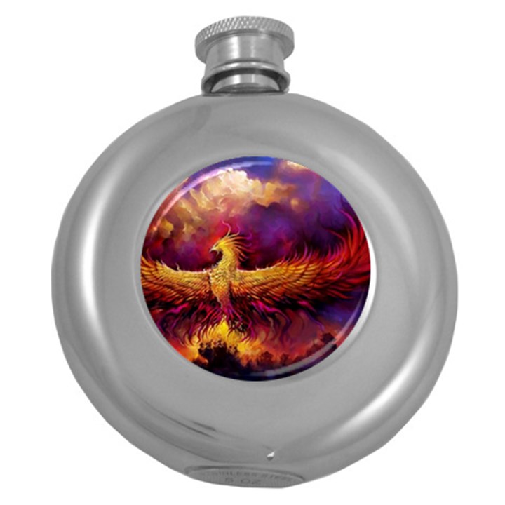 Phoenix Bird Round Hip Flask (5 oz)