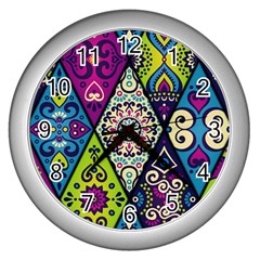 Ethnic Pattern Abstract Wall Clock (silver) by Semog4