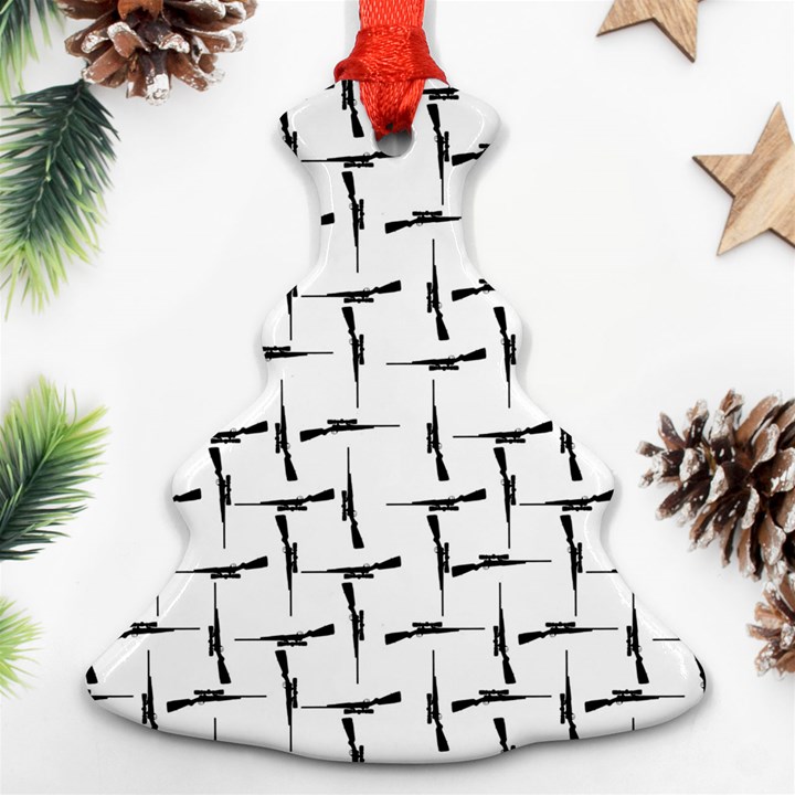 Precision Pursuit: Hunting Motif Black and White Pattern Ornament (Christmas Tree) 