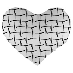 Precision Pursuit: Hunting Motif Black And White Pattern Large 19  Premium Heart Shape Cushions by dflcprintsclothing