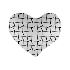 Precision Pursuit: Hunting Motif Black And White Pattern Standard 16  Premium Flano Heart Shape Cushions by dflcprintsclothing