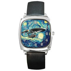 Star Trek Starship The Starry Night Van Gogh Square Metal Watch by Semog4