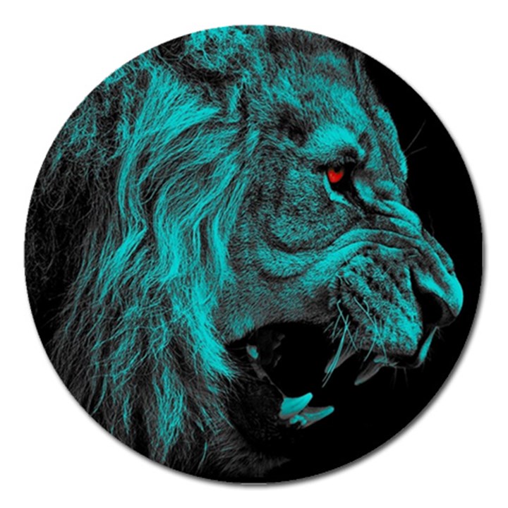 Angry Male Lion Predator Carnivore Magnet 5  (Round)