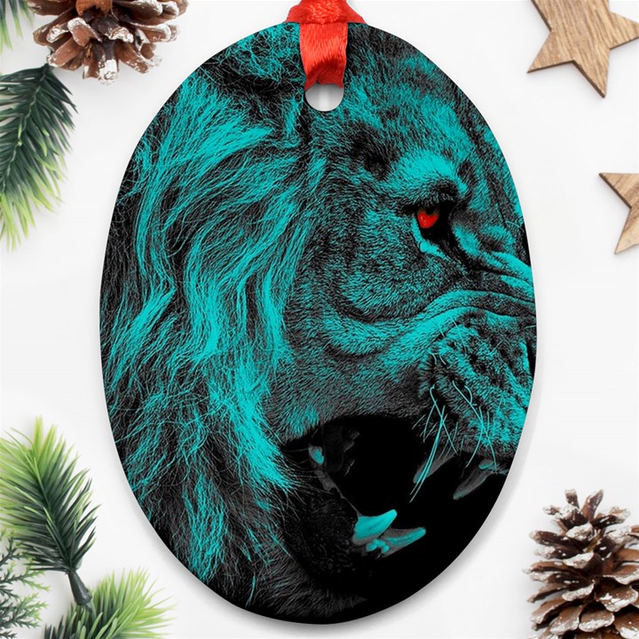 Angry Male Lion Predator Carnivore Oval Ornament (Two Sides)