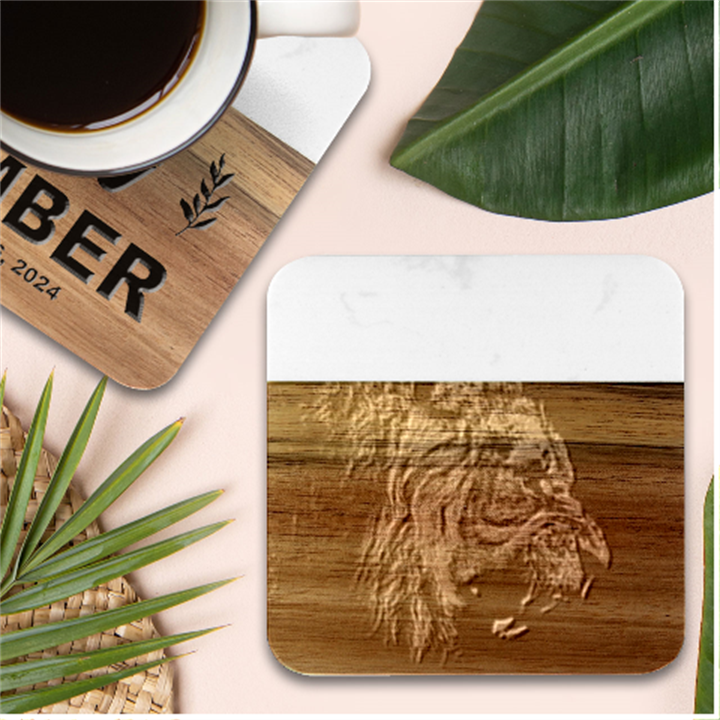 Angry Male Lion Predator Carnivore Marble Wood Coaster (Square)