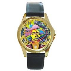 Psychedelic Rock Jimi Hendrix Round Gold Metal Watch by Semog4