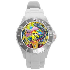 Psychedelic Rock Jimi Hendrix Round Plastic Sport Watch (l) by Semog4