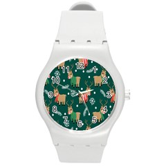 Cute Christmas Pattern Doodle Round Plastic Sport Watch (m) by Semog4