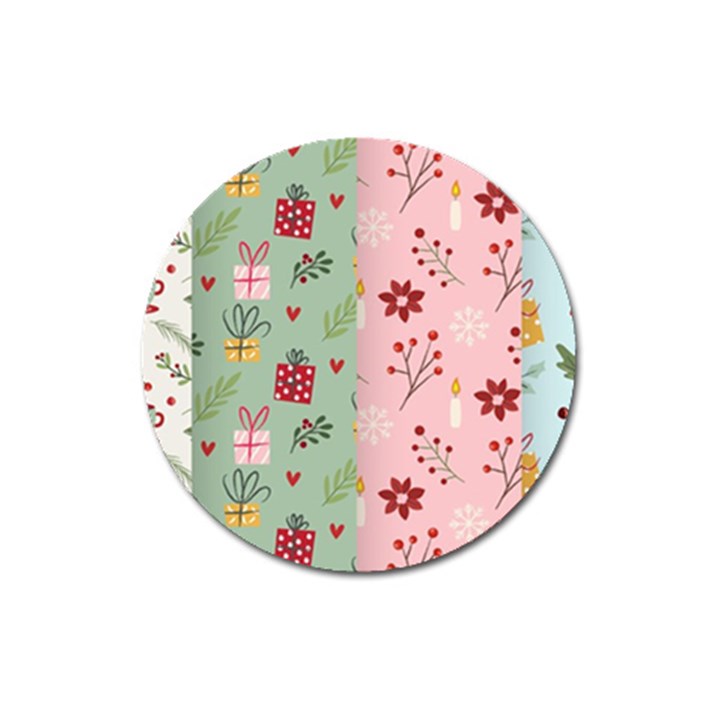 Flat Christmas Pattern Collection Magnet 3  (Round)