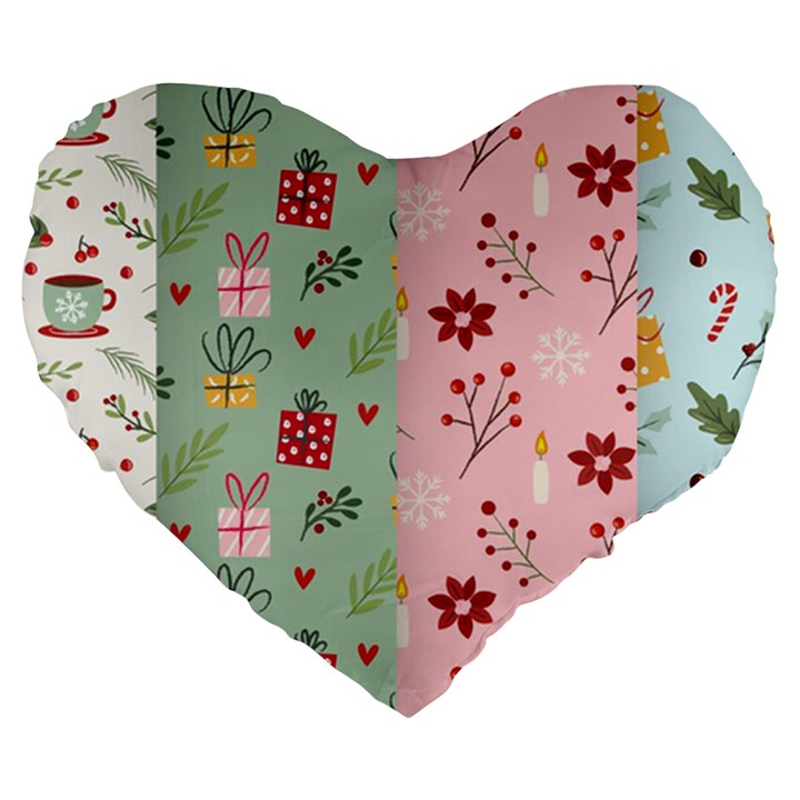 Flat Christmas Pattern Collection Large 19  Premium Flano Heart Shape Cushions