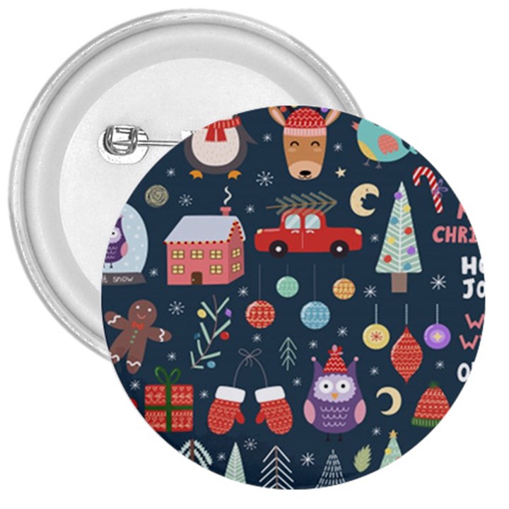 Vector Set Cute Christmas Elements santa-penguin Deer Bear Fox Owl Trees Snowman Bird Angel More 3  Buttons