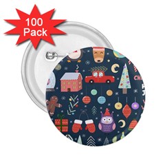 Vector Set Cute Christmas Elements Santa-penguin Deer Bear Fox Owl Trees Snowman Bird Angel More 2 25  Buttons (100 Pack)  by Semog4