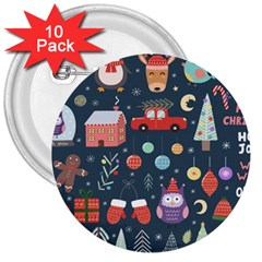 Vector Set Cute Christmas Elements Santa-penguin Deer Bear Fox Owl Trees Snowman Bird Angel More 3  Buttons (10 Pack)  by Semog4