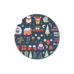 Vector Set Cute Christmas Elements Santa-penguin Deer Bear Fox Owl Trees Snowman Bird Angel More Magnet 3  (round) by Semog4