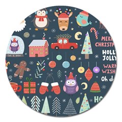 Vector Set Cute Christmas Elements Santa-penguin Deer Bear Fox Owl Trees Snowman Bird Angel More Magnet 5  (round) by Semog4