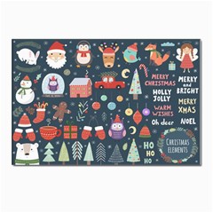 Vector Set Cute Christmas Elements Santa-penguin Deer Bear Fox Owl Trees Snowman Bird Angel More Postcard 4 x 6  (pkg Of 10) by Semog4