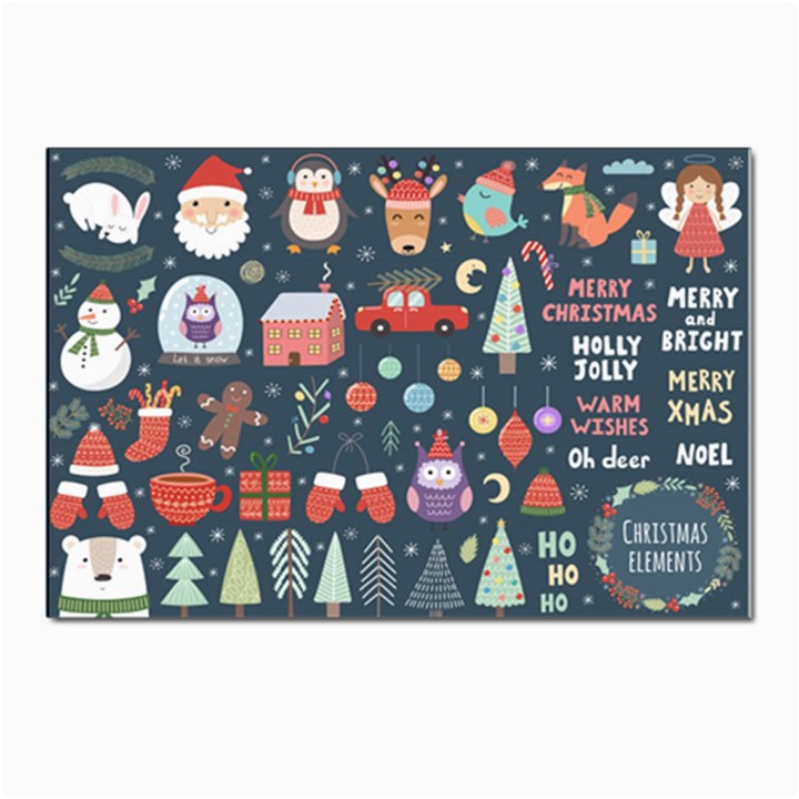 Vector Set Cute Christmas Elements santa-penguin Deer Bear Fox Owl Trees Snowman Bird Angel More Postcards 5  x 7  (Pkg of 10)