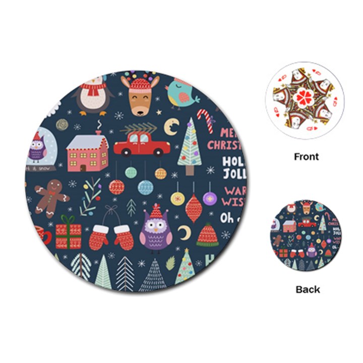 Vector Set Cute Christmas Elements santa-penguin Deer Bear Fox Owl Trees Snowman Bird Angel More Playing Cards Single Design (Round)