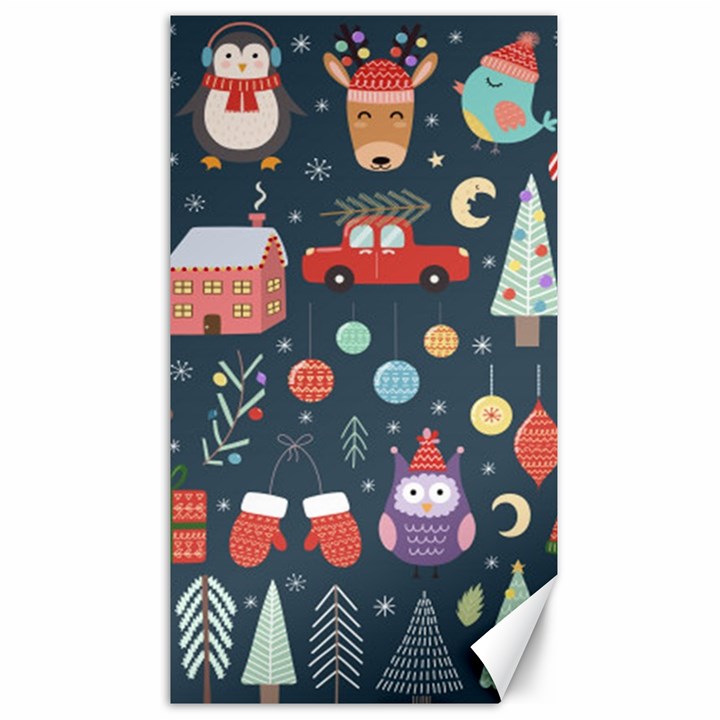 Vector Set Cute Christmas Elements santa-penguin Deer Bear Fox Owl Trees Snowman Bird Angel More Canvas 40  x 72 