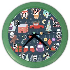 Vector Set Cute Christmas Elements Santa-penguin Deer Bear Fox Owl Trees Snowman Bird Angel More Color Wall Clock by Semog4