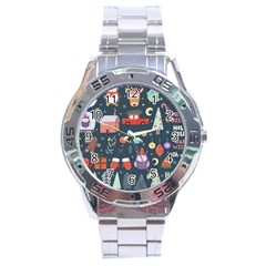 Vector Set Cute Christmas Elements Santa-penguin Deer Bear Fox Owl Trees Snowman Bird Angel More Stainless Steel Analogue Watch by Semog4