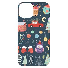 Vector Set Cute Christmas Elements Santa-penguin Deer Bear Fox Owl Trees Snowman Bird Angel More Iphone 14 Black Uv Print Case by Semog4